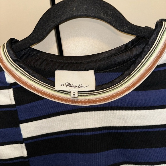 3.1 Phillip Lim Navy Cotton Striped Cropped T-Shirt size Medium - Picture 11 of 13